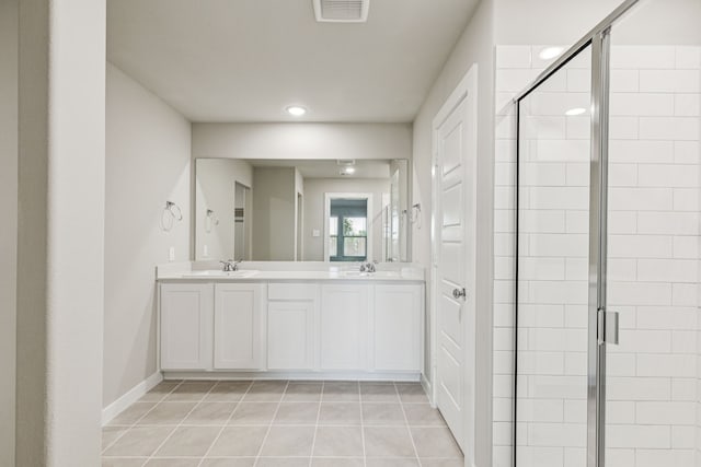 6517 Colt Ranch Rd, Fort Worth, TX 76036 - full bathroom featuring tile patterned floors, a stall shower, double vanity, and recessed lighting