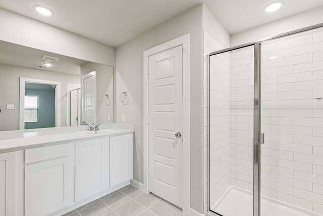 6517 Colt Ranch Rd, Fort Worth, TX 76036 - full bathroom featuring a stall shower, vanity, tile patterned floors, and recessed lighting