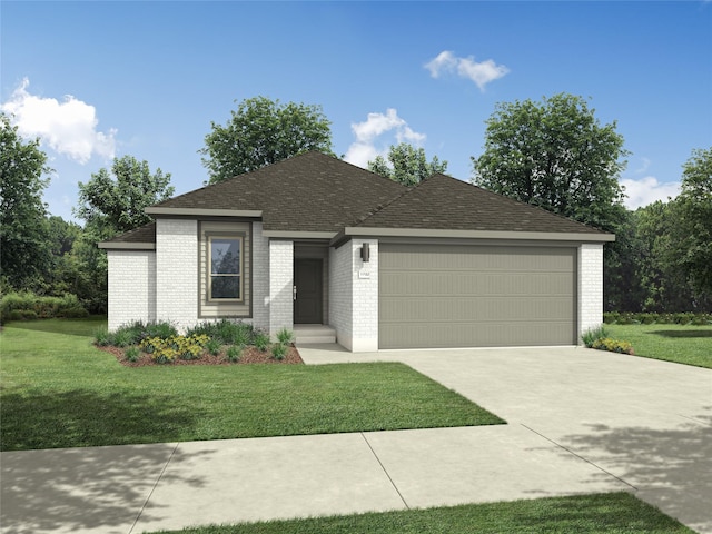 6517 Colt Ranch Rd, Fort Worth, TX 76036 - view of front of home featuring brick siding, a front yard, a garage, and roof with shingles