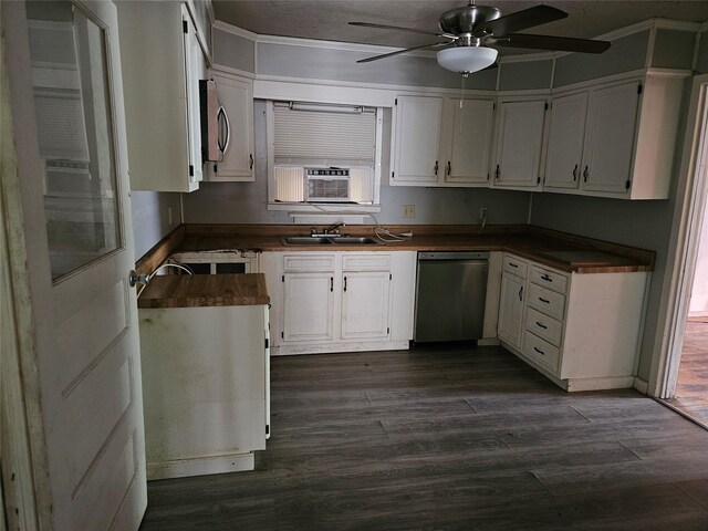 715 W Kaufman St, Paris, TX 75460 - kitchen featuring a sink, stainless steel appliances, cooling unit, dark countertops, and white cabinets