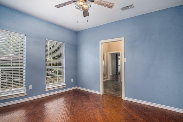 7324 Old Mill Run, Fort Worth, TX 76133 - spare room with ceiling fan, wood-type flooring, baseboards, and visible vents