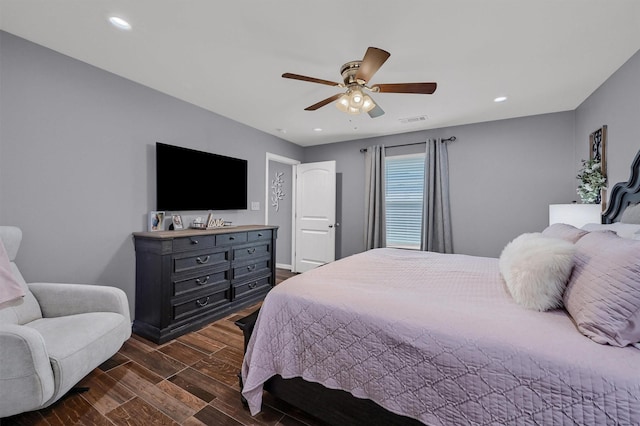 717 S Elm St, Sherman, TX 75090 - bedroom featuring visible vents, ceiling fan, recessed lighting, and dark wood-style floors