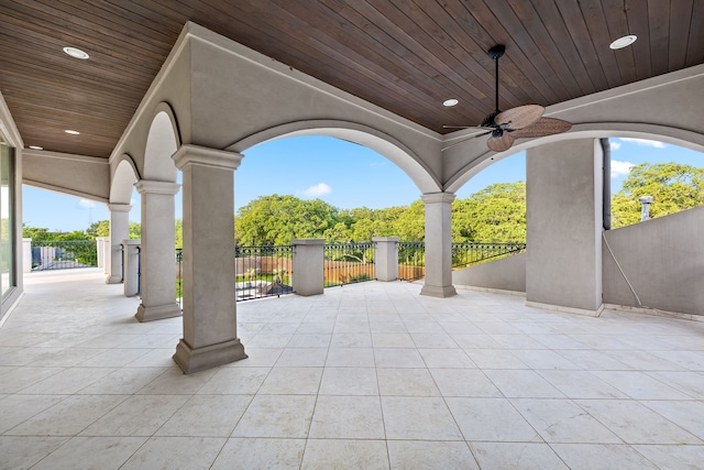 view of patio featuring ceiling fan