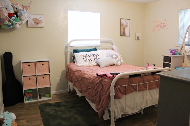 bedroom featuring multiple windows and wood finished floors