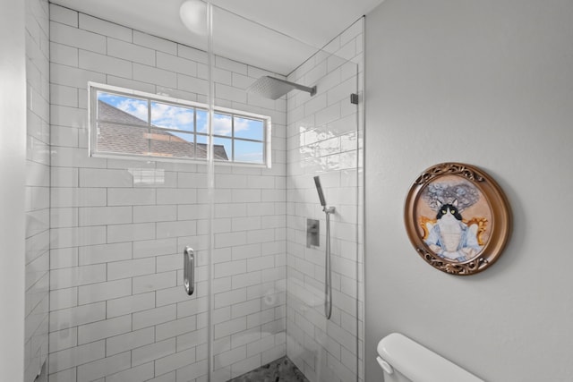 full bath featuring a shower stall and toilet