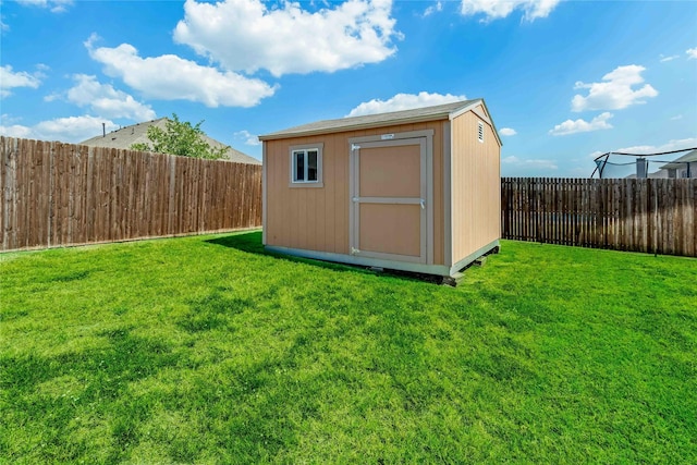 view of shed featuring a fenced backyard