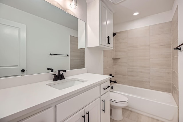 16090 Inca Dove Ct, Frisco, TX 75035 - full bathroom with toilet, vanity, shower / tub combination, recessed lighting, and tile patterned flooring