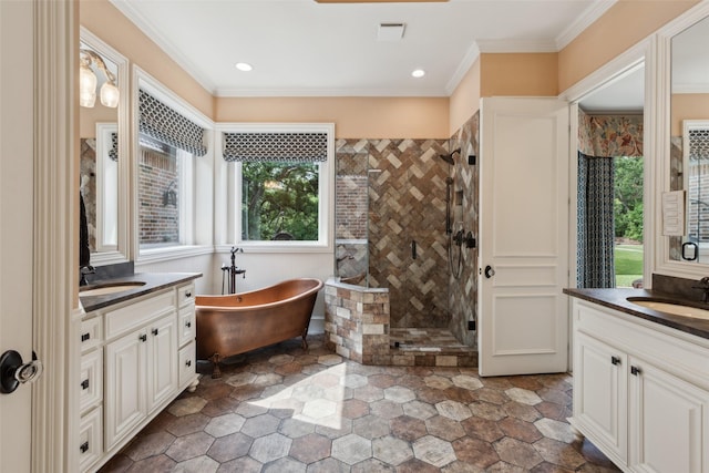 7307 Stallion Cir, Flower Mound, TX 75022 - full bathroom with a sink, a freestanding bath, a shower stall, and two vanities