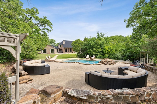 7307 Stallion Cir, Flower Mound, TX 75022 - outdoor pool featuring a yard, a patio area, and outdoor lounge area