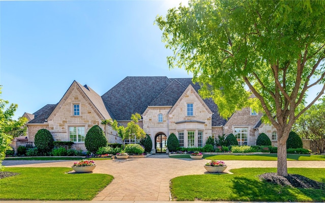 5409 Twin Cities Ln, Mckinney, TX 75070 - french country style house featuring stone siding and a front yard