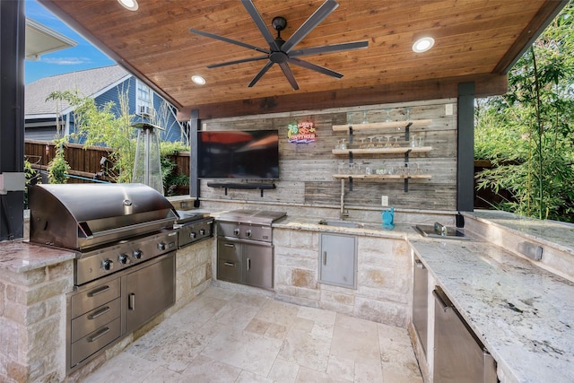607 Parker St, Mckinney, TX 75069 - view of patio / terrace with a sink and a ceiling fan