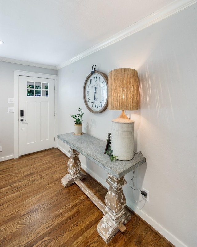 607 Parker St, Mckinney, TX 75069 - entryway with baseboards, wood finished floors, and crown molding