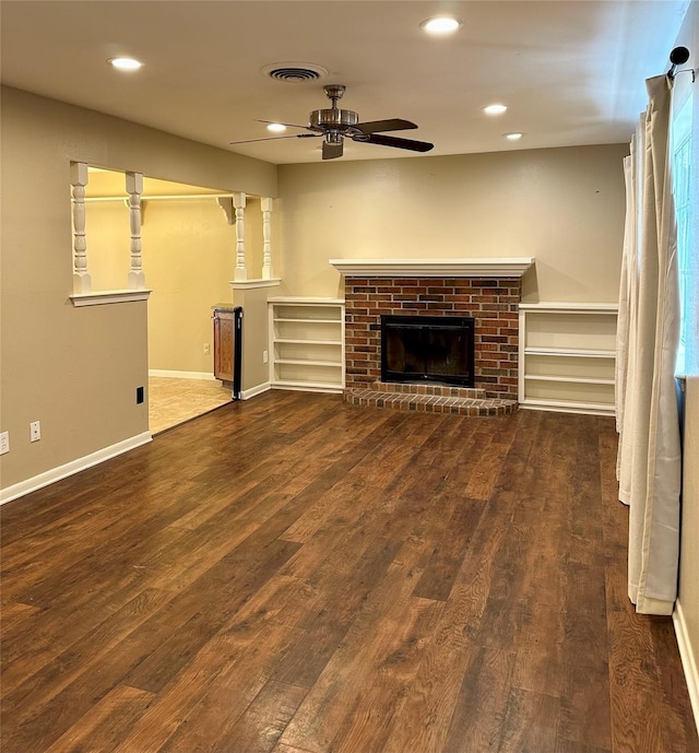 2804 Hollywood Dr, Arlington, TX 76013 - unfurnished living room featuring recessed lighting, a ceiling fan, baseboards, and dark wood finished floors