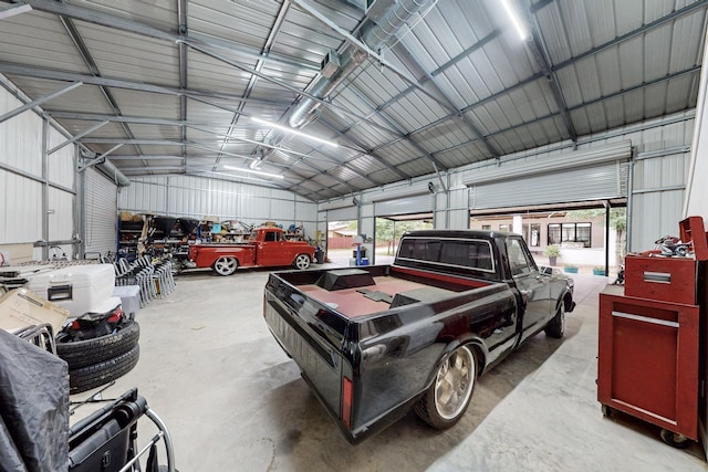 garage with metal wall