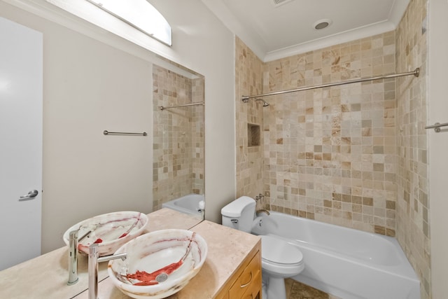 full bath with toilet, shower / washtub combination, and vanity