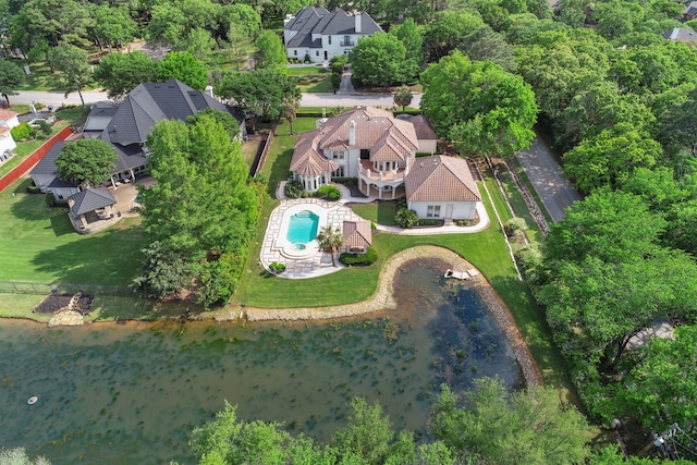 aerial view with a water view