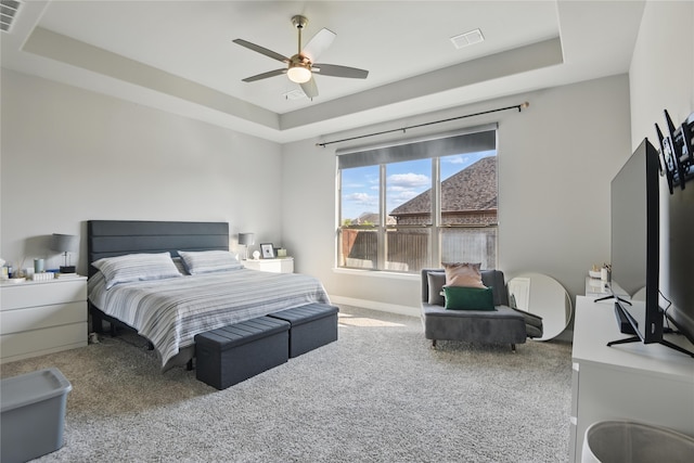 1164 Red Hawk Ln, Forney, TX 75126 - bedroom featuring carpet, a raised ceiling, a ceiling fan, and visible vents