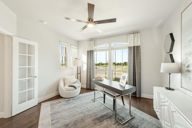 1009 Canuela Way, Justin, TX 76247 - office space with dark wood-type flooring, ceiling fan, and baseboards