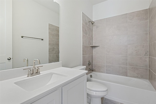 full bath featuring toilet, tub / shower combination, and vanity