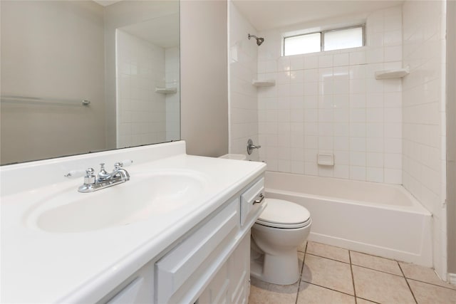 bathroom with vanity, toilet, tile patterned flooring, and tub / shower combination