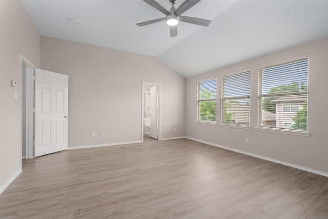 13140 Fencerow Rd, Fort Worth, TX 76244 - spare room featuring a ceiling fan, baseboards, vaulted ceiling, and wood finished floors