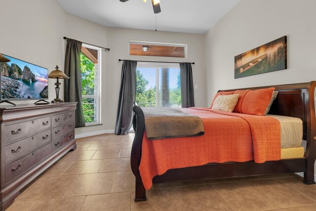 6107 Grande Cove Ct, Granbury, TX 76049 - bedroom featuring tile patterned floors, baseboards, and ceiling fan