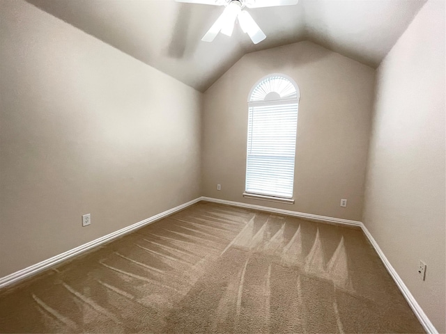 3617 Timothy Dr, Flower Mound, TX 75022 - carpeted empty room featuring baseboards, a ceiling fan, and vaulted ceiling