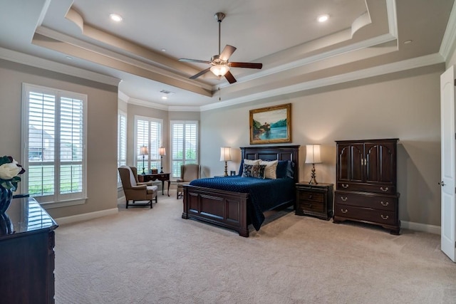 1415 Aberdeen Dr, Lucas, TX 75002 - bedroom featuring light colored carpet, crown molding, a tray ceiling, and multiple windows