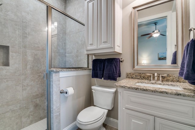 1415 Aberdeen Dr, Lucas, TX 75002 - full bathroom featuring vanity, toilet, ceiling fan, and a stall shower