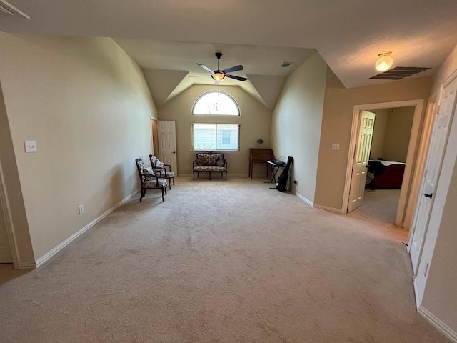 104 Misty Glen Ln, Murphy, TX 75094 - sitting room featuring ceiling fan, light carpet, and visible vents