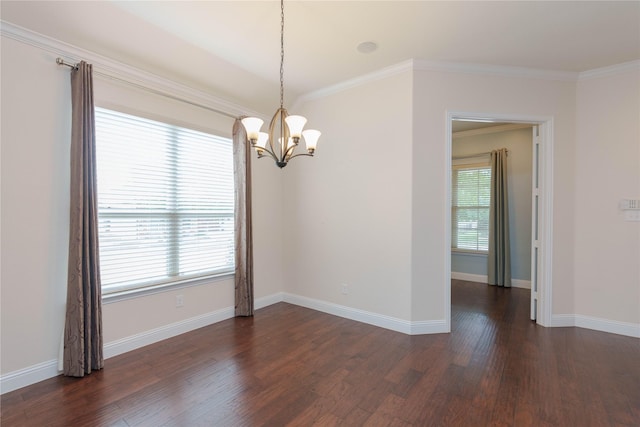 3017 Bella Lago Dr, Denton, TX 76210 - unfurnished room featuring an inviting chandelier, baseboards, dark wood finished floors, and a wealth of natural light