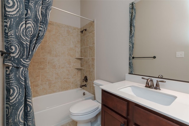 3017 Bella Lago Dr, Denton, TX 76210 - bathroom featuring vanity, shower / bathtub combination with curtain, and toilet