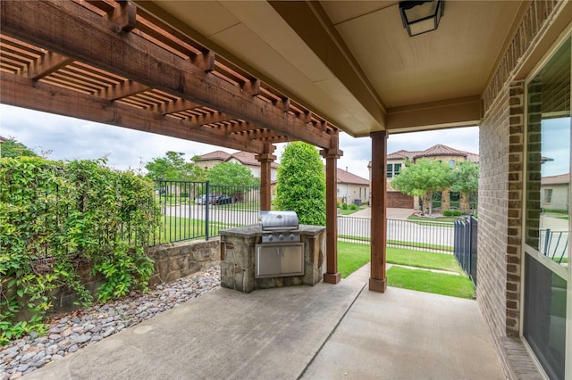3017 Bella Lago Dr, Denton, TX 76210 - view of patio featuring fence, a pergola, and area for grilling
