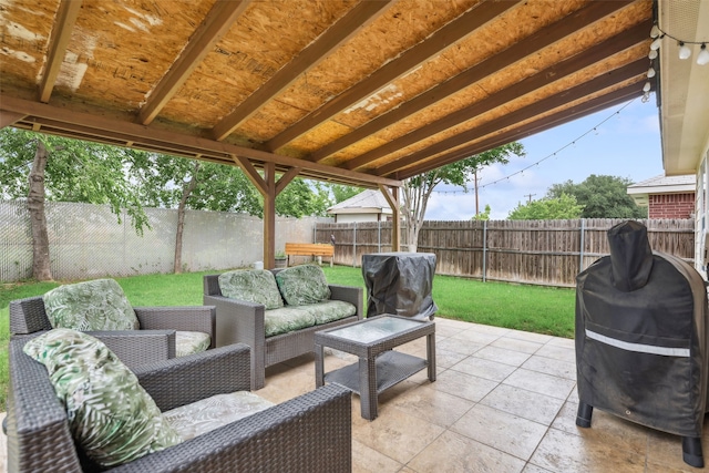 view of patio / terrace with outdoor lounge area and a fenced backyard