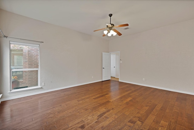 9405 National Pines Dr, Mckinney, TX 75072 - unfurnished room featuring a ceiling fan, baseboards, visible vents, and hardwood / wood-style floors