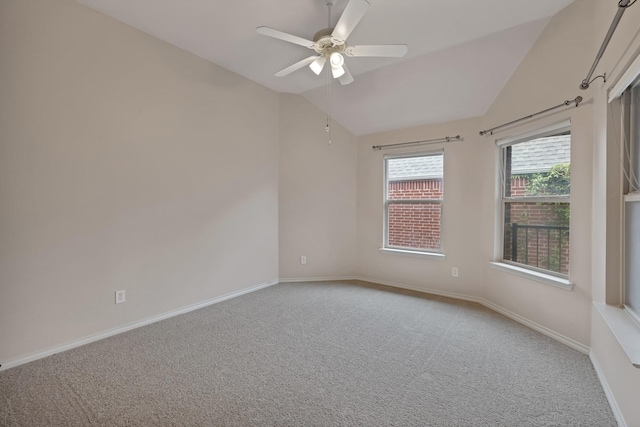 9405 National Pines Dr, Mckinney, TX 75072 - spare room with ceiling fan, vaulted ceiling, light carpet, and baseboards