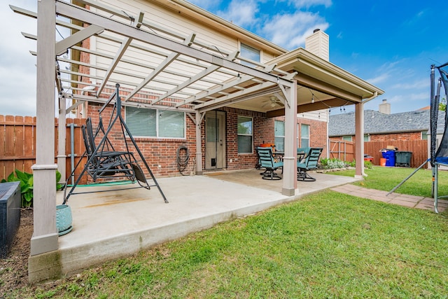 view of patio featuring cooling unit, a ceiling fan, a pergola, and a fenced backyard