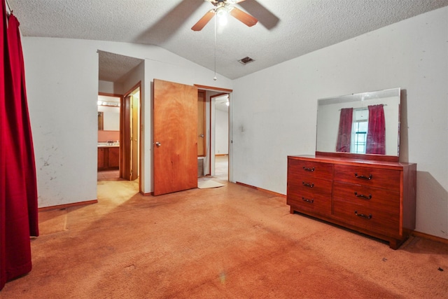 3412 Tin Top Rd, Weatherford, TX 76087 - unfurnished bedroom featuring vaulted ceiling, light carpet, baseboards, a textured ceiling, and ensuite bath