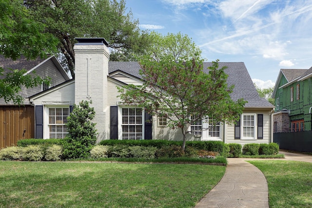4108 Greenbrier Dr, University Park, TX 75225 - view of front of property featuring a chimney, a front yard, a shingled roof, and brick siding