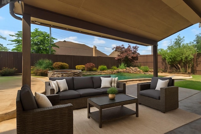 view of patio / terrace with a fenced backyard and an outdoor hangout area