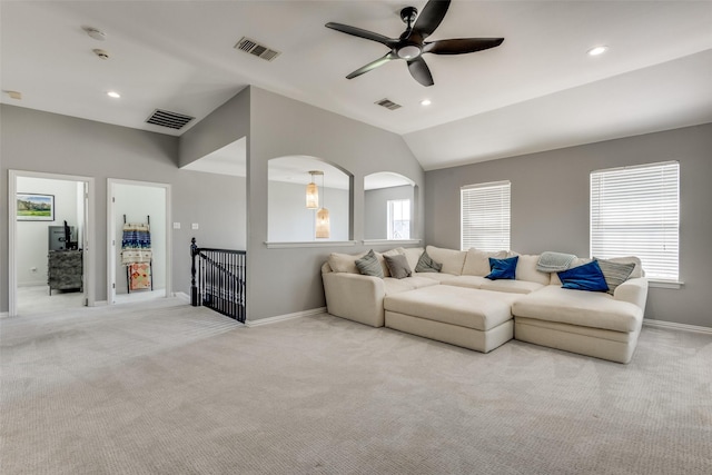 122 Forest Hills Cir, Gunter, TX 75058 - living area with visible vents, baseboards, a ceiling fan, and light carpet