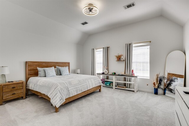 122 Forest Hills Cir, Gunter, TX 75058 - bedroom featuring lofted ceiling, light colored carpet, visible vents, and baseboards