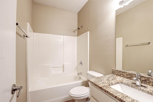 1108 Mourning Dove Dr, Burleson, TX 76028 - bathroom featuring toilet, a textured wall, shower / bathing tub combination, and vanity