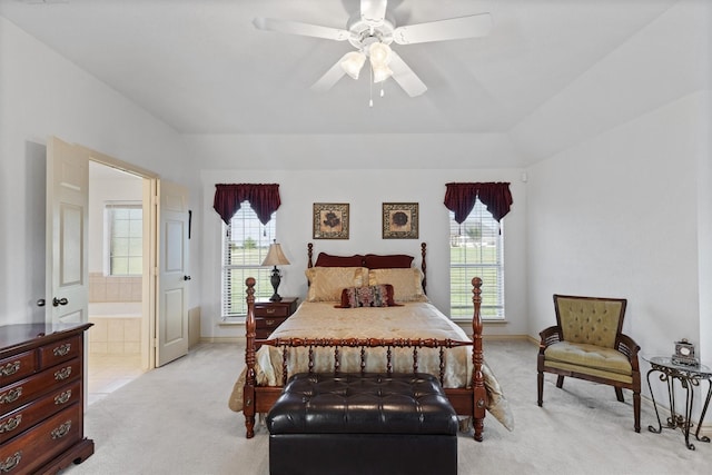 125 Deer Stream Ct, Azle, TX 76020 - bedroom featuring light colored carpet, ceiling fan, ensuite bath, and multiple windows