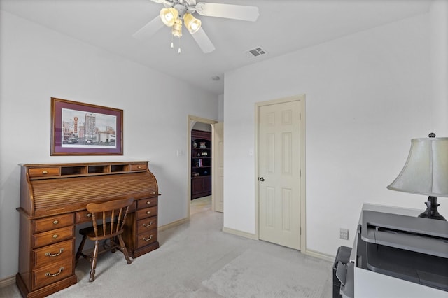 125 Deer Stream Ct, Azle, TX 76020 - office space with baseboards, visible vents, light carpet, and ceiling fan
