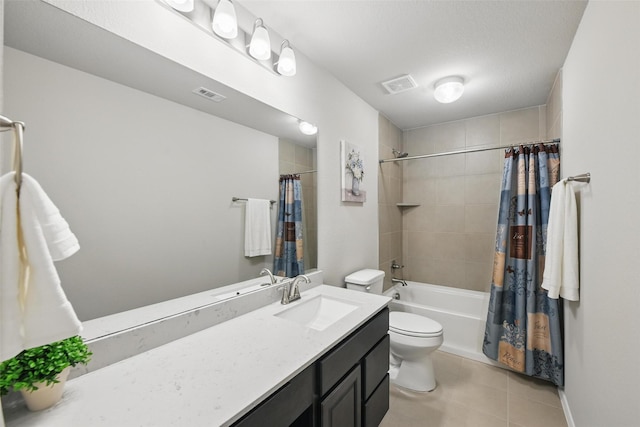 6309 Outrigger Rd, Fort Worth, TX 76179 - full bathroom featuring tile patterned flooring, toilet, shower / tub combo with curtain, and vanity
