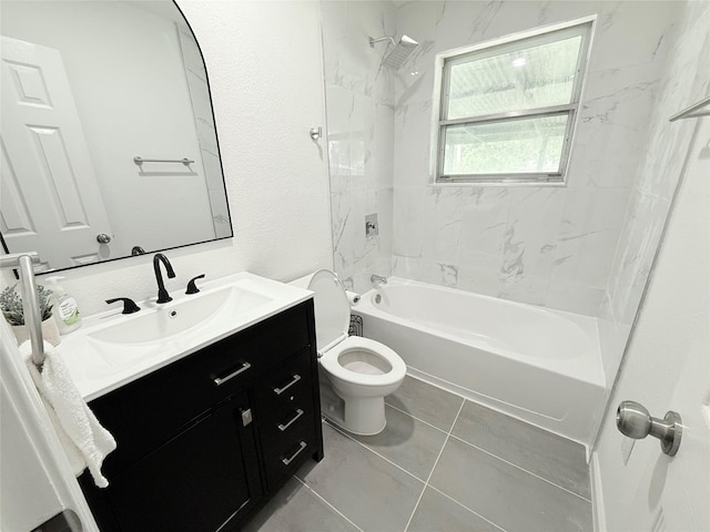 bathroom featuring toilet, shower / bath combination, and vanity