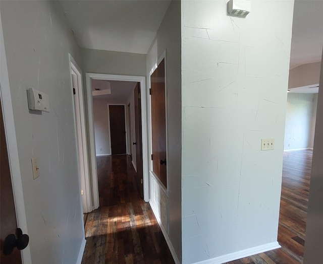 hall with dark wood-style flooring