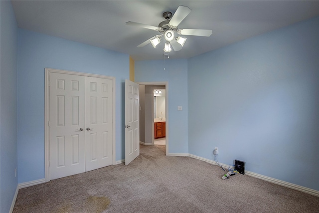 3509 New Castle Ct, Richardson, TX 75082 - unfurnished bedroom featuring baseboards, ceiling fan, a closet, and light colored carpet