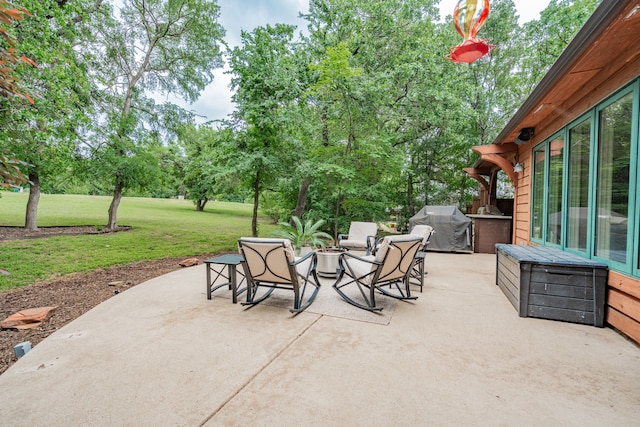 680 Alexandrite Dr, Oak Point, TX 75068 - view of patio / terrace featuring a grill, an outdoor fire pit, and view of scattered trees